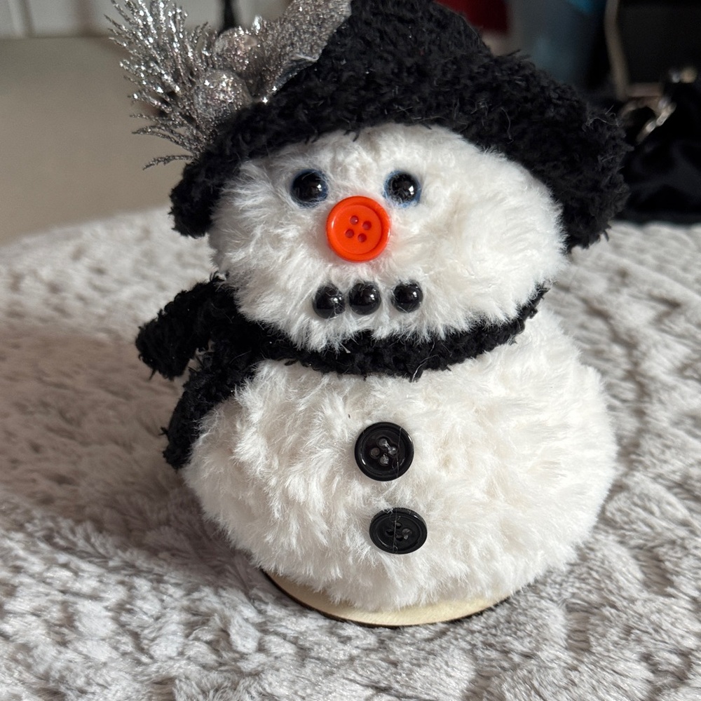 Festive Snowman Plush with Black Hat and Scarf